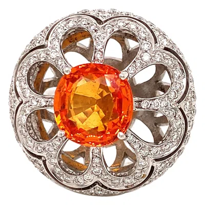 Pre-owned Zydo Orange Sapphire And Diamond Ring