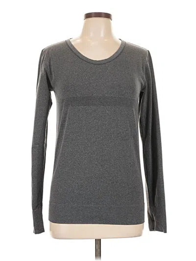 Pre-owned Zyia Active Long Sleeve Top Gray Crew Neck Tops