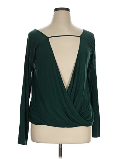Pre-owned Zyia Active Long Sleeve Top Green Plunge Neckline Tops