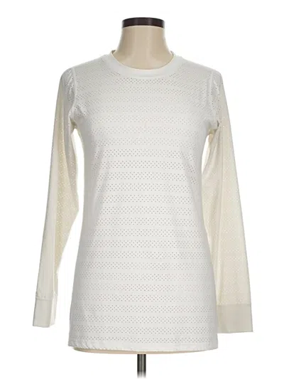 Pre-owned Zyia Active Long Sleeve Top Ivory Crew Neck Tops In White