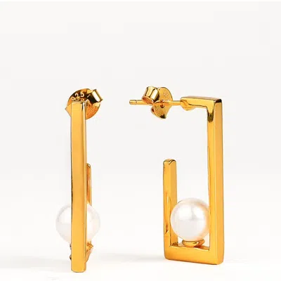 Zynnia Collective Pearl Frame Hoops In Gold