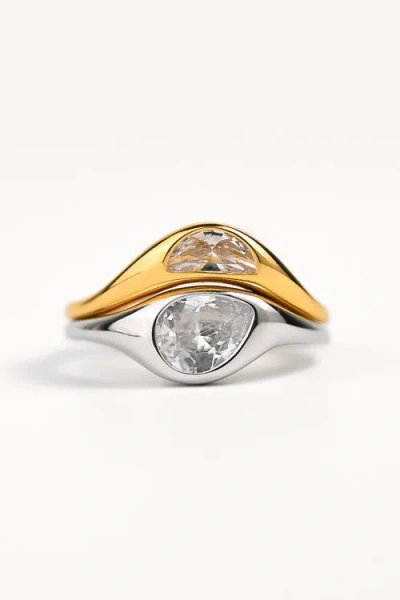Zynnia Collective Two Tone Double Ring Set In Gold