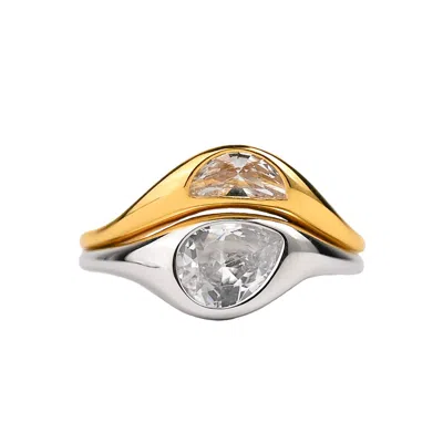 Zynnia Collective Women's Silver / Gold Two Tone Double Ring Set