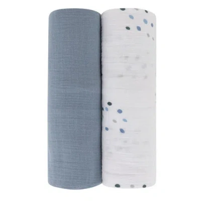 Zzdnu Swaddle Blanket Cotton Muslin Swaddle Blanket 2 Pack In Blue Dots/solid Blue