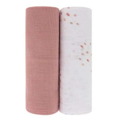 Zzdnu Swaddle Blanket Cotton Muslin Swaddle Blanket 2 Pack In Pink Dots/solid Pink