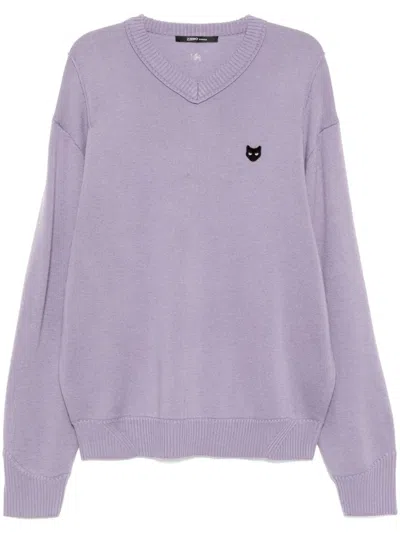 Zzero By Songzio Panther Hand Rope V-neck Sweater In Purple