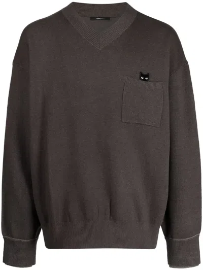 Zzero By Songzio Trace Pocket Panther V-neck Jumper In Grey
