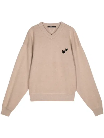 Zzero By Songzio Twin Panther Knitted Jumper In Brown