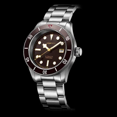 Pre-owned ✅ Aquatico Sea Star V2 300m Diver Brown Dial Watch Usa ?? Dealer