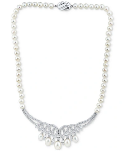 Shop Arabella Cultured Freshwater Pearl (6-8-1/2mm) & Cubic Zirconia 17" Statement Necklace In Sterling Silver