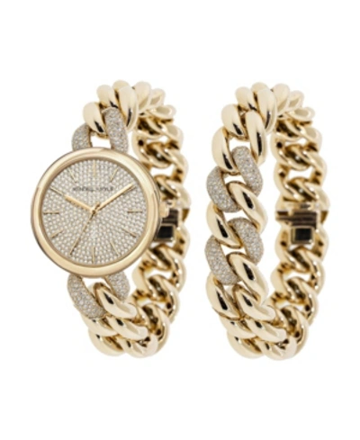 Shop Kendall + Kylie Women's  Gold Tone And Crystal Chain Link Stainless Steel Strap Analog Watch And Brac
