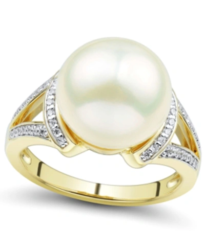 Shop Honora Cultured Ming Pearl (12mm) & Diamond (1/6 Ct. T.w.) Statement Ring In 14k Gold In Yellow Gold