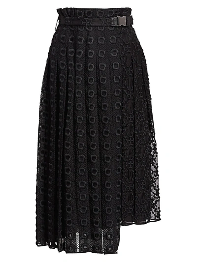 Shop Fendi Women's Pleated Midi Sangallo Organza Wrap Skirt In Black