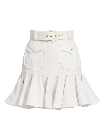 Shop Zimmermann Women's Super 8 Linen Mini Skirt In Ivory