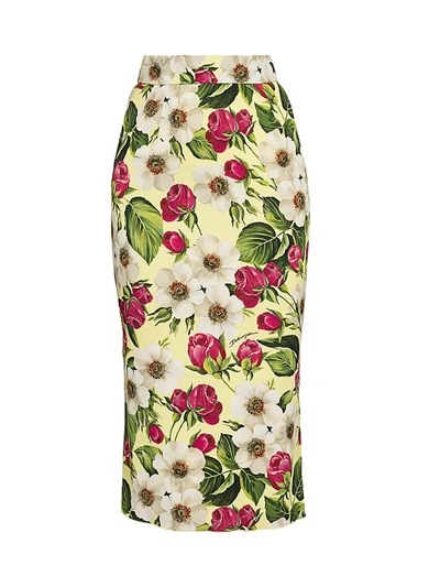 Shop Dolce & Gabbana Women's Floral-print Cady Pencil Skirt In Light Yellow Red White Black