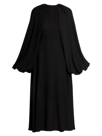 Shop Valentino Puff-sleeves Silk Georgette Midi Dress In Nero