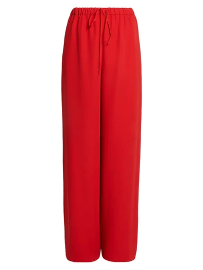 Shop Valentino Cady Silk Drawstring Trousers In Rosso