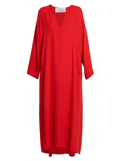 Shop Valentino Cady Silk Tunic Gown In Red