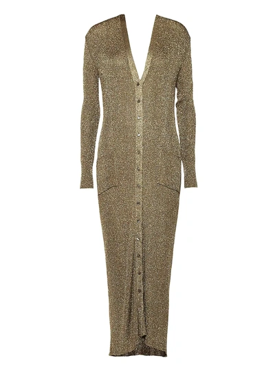 Shop Valentino Metallic Ribbed Longline Cardigan In Gold