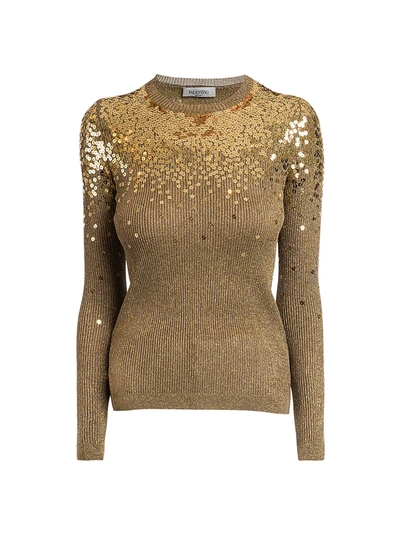 Shop Valentino Degradé Sequin Ribbed Sweater In Gold
