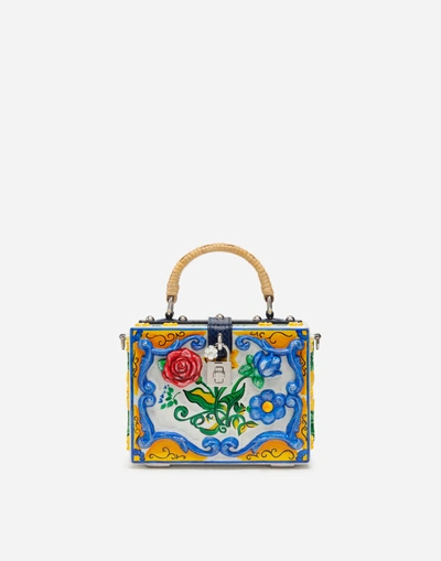 Shop Dolce & Gabbana Dolce Box Bag In Hand-painted Majolica Wood In Multicolor