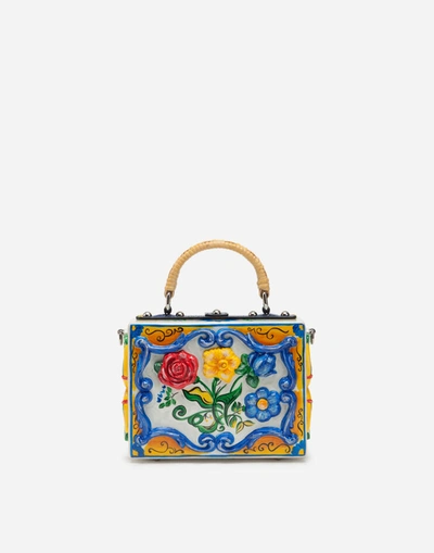 Shop Dolce & Gabbana Dolce Box Bag In Hand-painted Majolica Wood In Multicolor