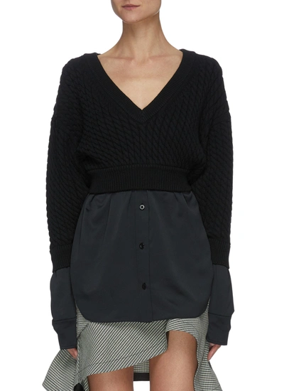 Shop Alexander Wang T Contrast Shirting Hem Cable Knit Sweater In Black,grey