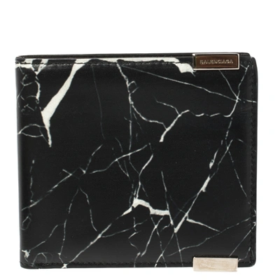 Pre-owned Balenciaga Black Marble Print Leather Bifold Wallet