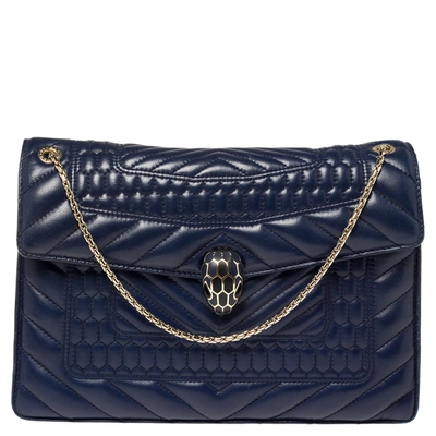 Pre-owned Bvlgari Blue Quilted Scaglie Leather Medium Serpenti Forever Shoulder Bag