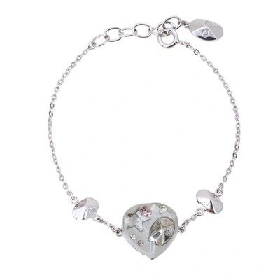 Pre-owned Dior Heart Motif Resin Crystal Silver Tone Bracelet