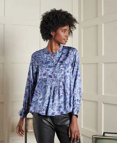 Shop Superdry Dry Silk Printed Blouse In Blue