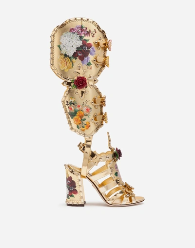 Shop Dolce & Gabbana Nappa Mordore Gladiator Sandals With Studs And Painted Flower Detailing