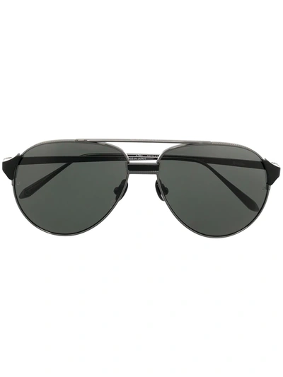 Shop Linda Farrow Black Pilot Sunglasses