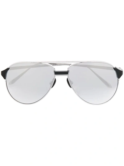 Shop Linda Farrow Silver Pilot Sunglasses