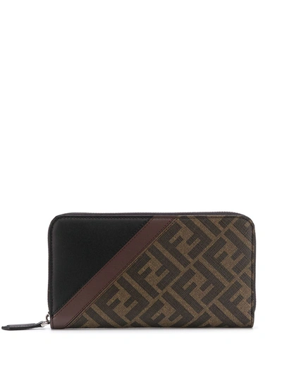 Shop Fendi Leather Wallet With Logo In Brown