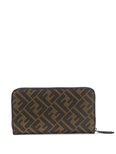 Shop Fendi Leather Wallet With Logo In Brown