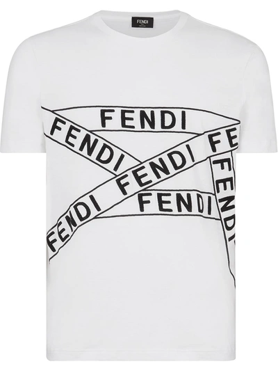 Shop Fendi Cotton Logo Print T-shirt In White