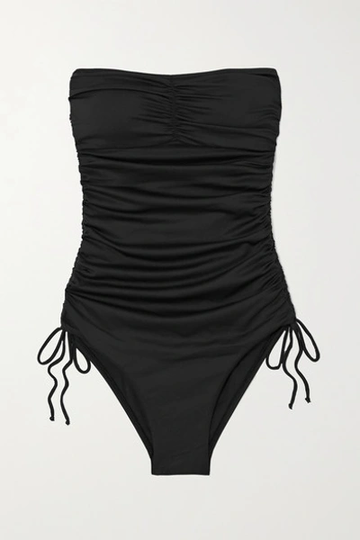 Shop Melissa Odabash Sydney Ruched Bandeau Swimsuit In Black