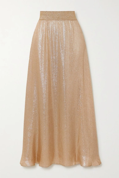 Shop Marie France Van Damme Lamé Maxi Skirt In Gold