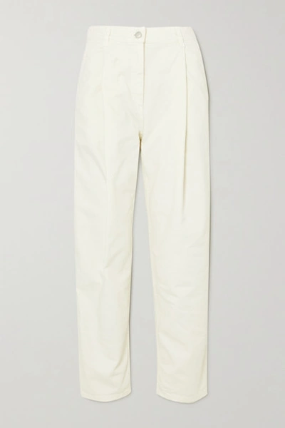 Shop Magda Butrym Pleated High-rise Tapered Jeans In Cream