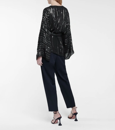 Shop Dundas Sequined Silk Wrap Top In Black