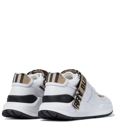 Shop Burberry Leather Sneakers In White