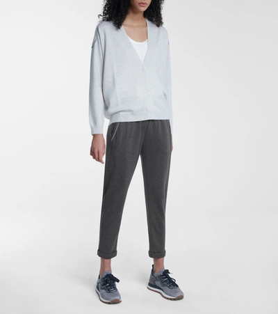 Shop Brunello Cucinelli Embellished Cotton And Silk Trackpants In Grey