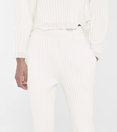 Shop Stella Mccartney Ribbed Wool-blend Straight Pants In White