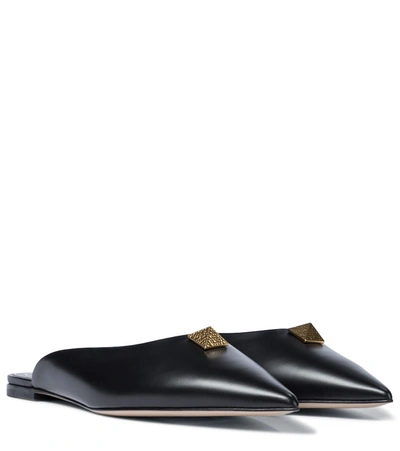 Shop Valentino Roman Stud Leather Slippers In Black