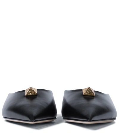 Shop Valentino Roman Stud Leather Slippers In Black