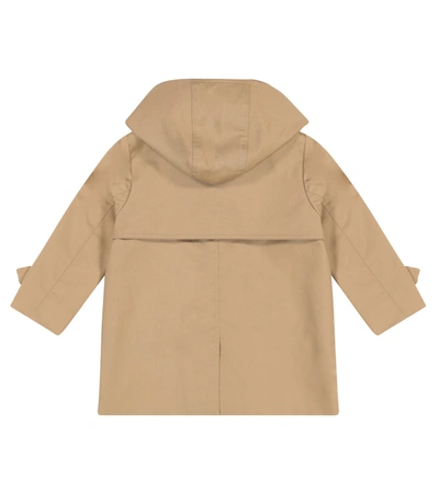 Shop Burberry Baby Hooded Cotton Twill Coat In Beige