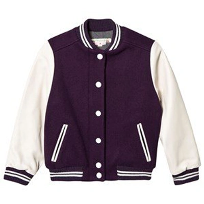 Shop Bonpoint Purple And Cream Paris Applique Varsity Jacket