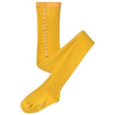 Shop Bonpoint Mustard Rib-knit Tights 32 (uk 1) In Yellow