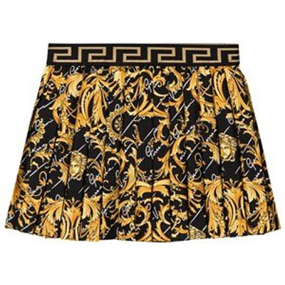 Shop Versace Black And Gold Baroque Pleated Skirt